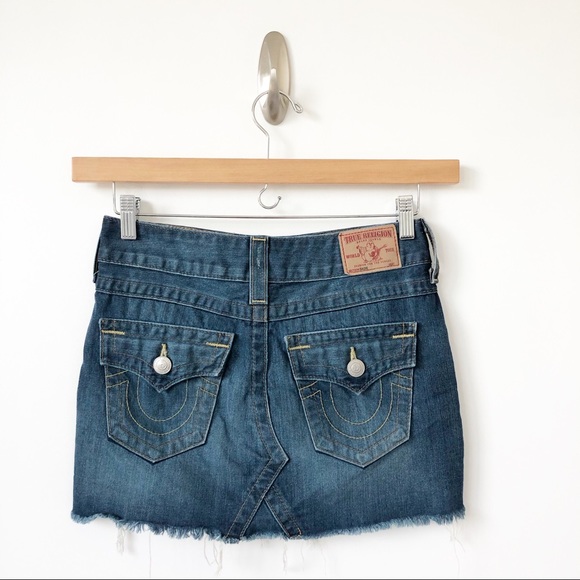 True Religion Sadie jean mini skirt blue raw hem - Picture 4 of 7